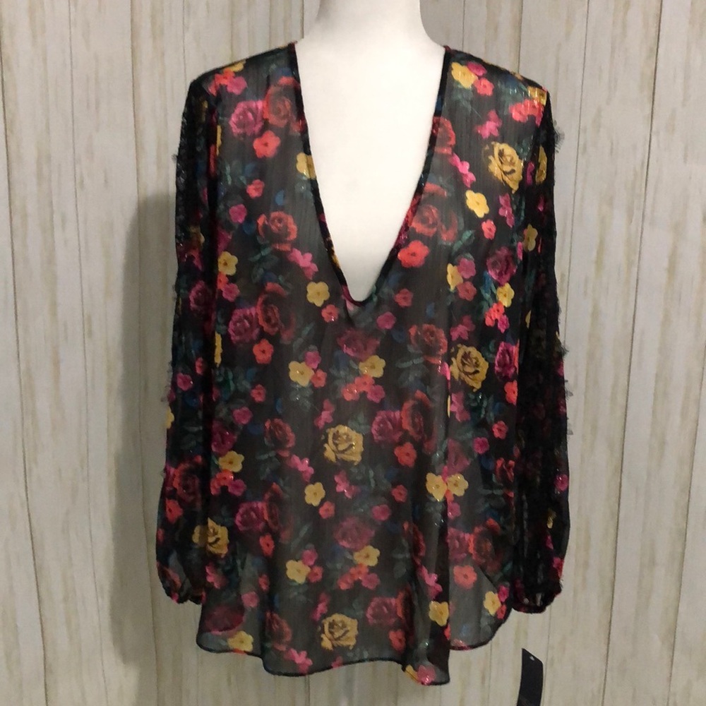 RACHEL rachel Roy black blouse floral size XL